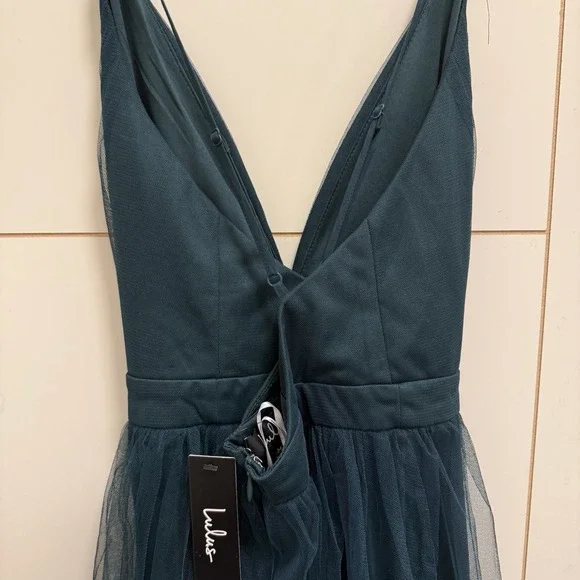 Lulus Rare Beauty Hunter Green Tulle Backless Maxi Dress M - Picture 7 of 9